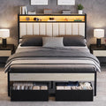 AMERLIFE Full Bed Frame with LED Lights & 2-Tier Storage Headboard