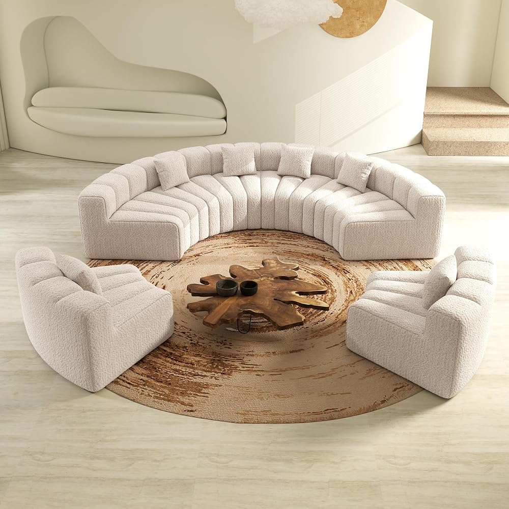 Oversized Curved Sofa, 6 Seater Modular Velvet Cloud Couch, Modern Boneless Sectional Couches for Living Room, No Assembly Required, Light Khaki 1PC