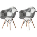 Mid-Century Modern Fabric Arm Chairs Set of 2, Barrel Accent Chairs for Living Room, Beech Wooden Legs, Black and White