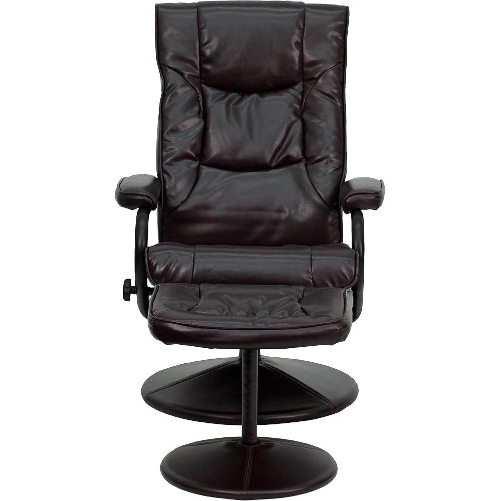 Flash Furniture Rachel Contemporary Multi-Position Recliner and Ottoman with Wrapped Base in Brown LeatherSoft