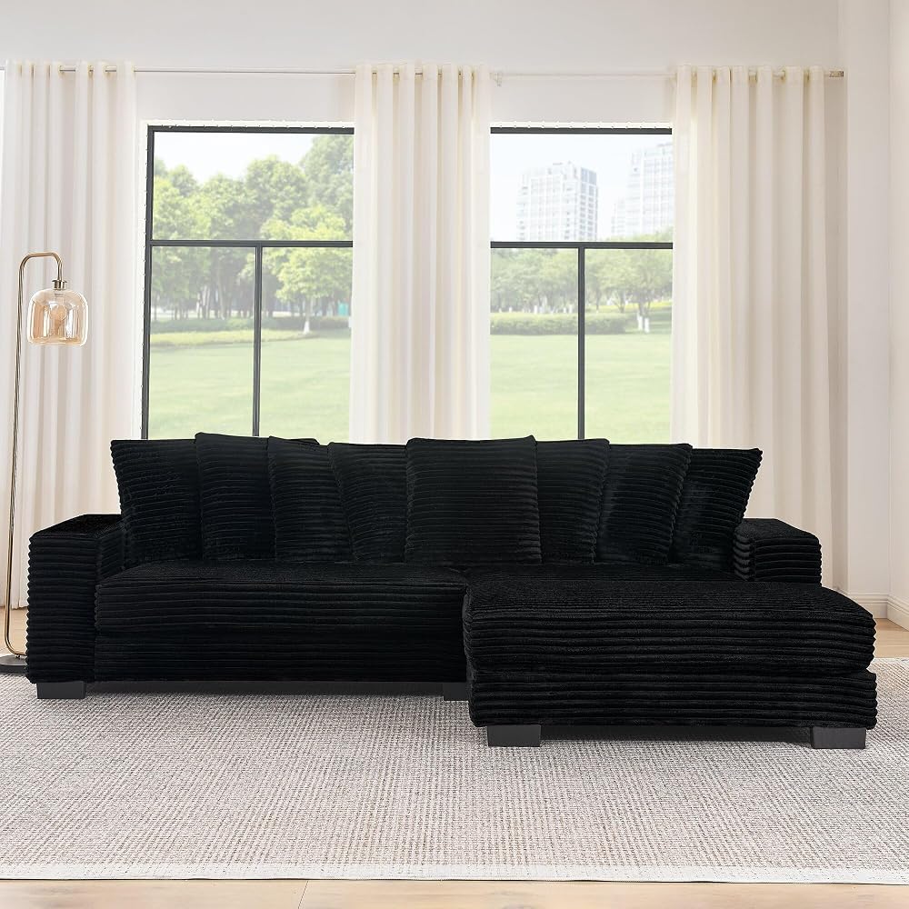 ECLYL, Comfortable Compression L-Shaped Modular Combination Sofa, Compression Combination, Modern Minimalist Corduroy Sofa, Suitable for Living Room and Bedroom (Black2)