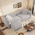 97.7'' Pull Out Sofa Bed King, Chesterfield Velvet Sleeper Sofa, Convertible L-Shaped Futon Couch, Tufted Back, Ottoman, Deep Seat Loveseat Couches for Living Room, Apartment, Light Gray